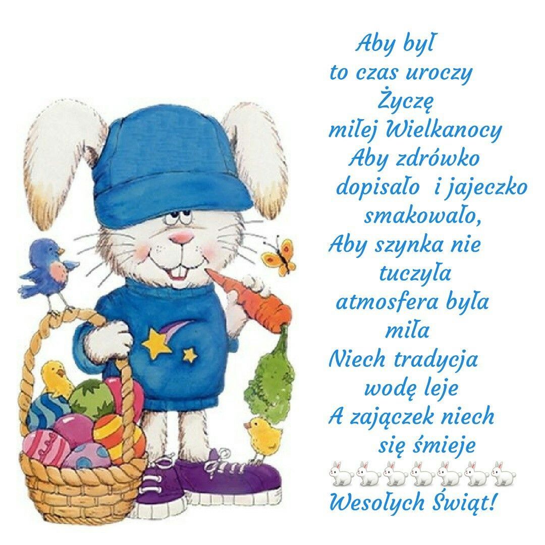 Króliczek z koszykiem przesyła wszystkim życzenia Wielkanocne